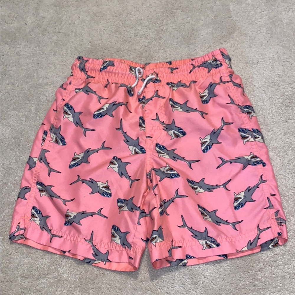 Old Navy Pink Shark Print Kids Swim Trunks